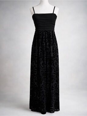 Black Burnout Velvet Maxi Dress Minimalist Slip Sheer Floral Y2K Small